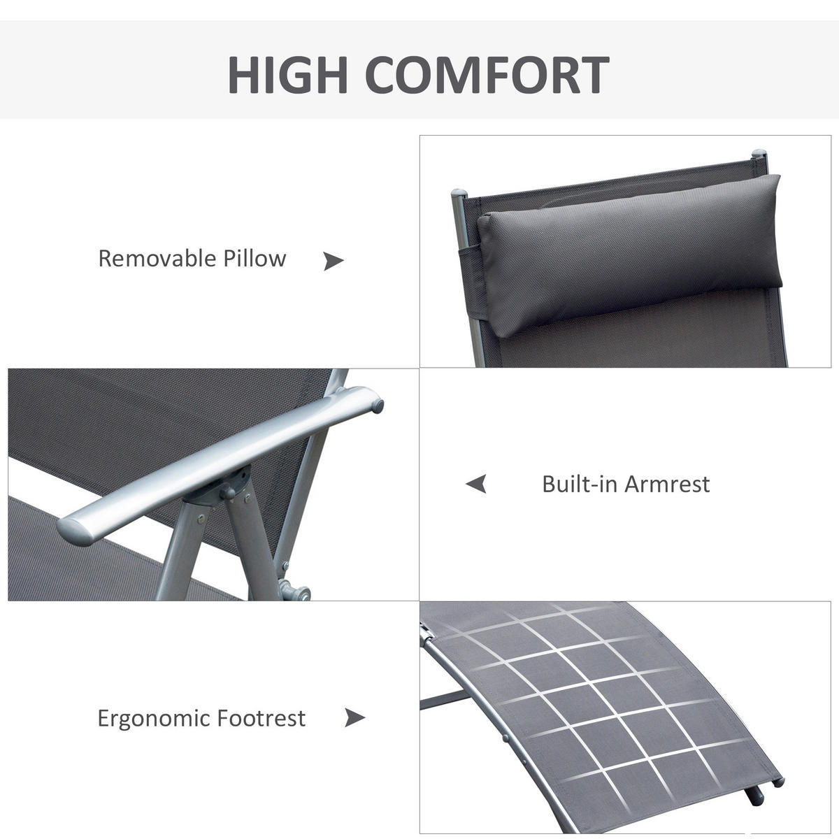 SONNENLIEGE KLAPPBAR DE-06608 7-fach verstellbare Rückenlehne, bis 165 kg Grau - Silberfarben, Metall (63.5/100.5/137cm) - ComfortXL
