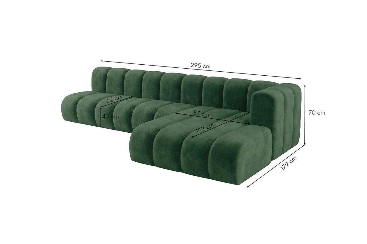ECKSOFA Modulares In L-Form, Velvet-Stoff Riviera, Grün, Rechts, GRAND 295 cm - Grün, Holz (295/179cm) - Kaiser Möbel