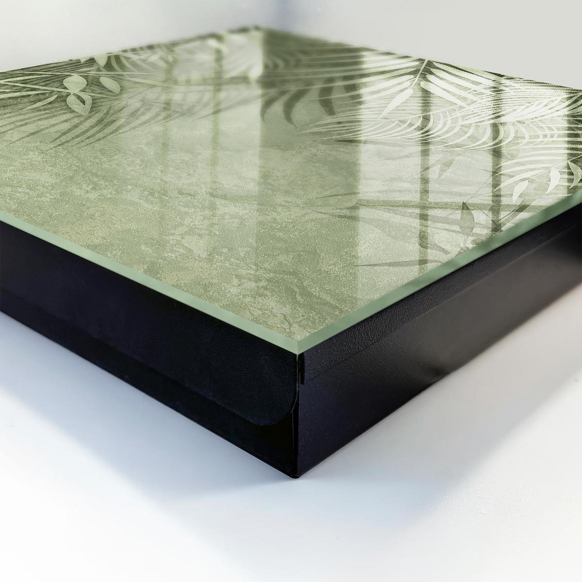 SCHLÜSSELBOX Schwarz 30x30 cm- Türöffnung nach rechts - Tropisches Muster - Grün, Metall (30/30/5cm) - TULUP
