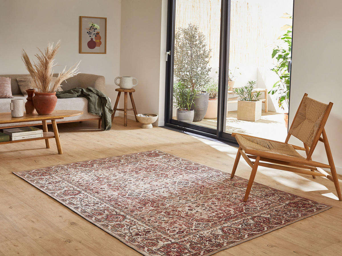 VINTAGE-TEPPICH mit Blumenmuster in Rosa und Creme Carry 80x150 cm - Pink, Textil (80/150cm) - Nazar Rugs
