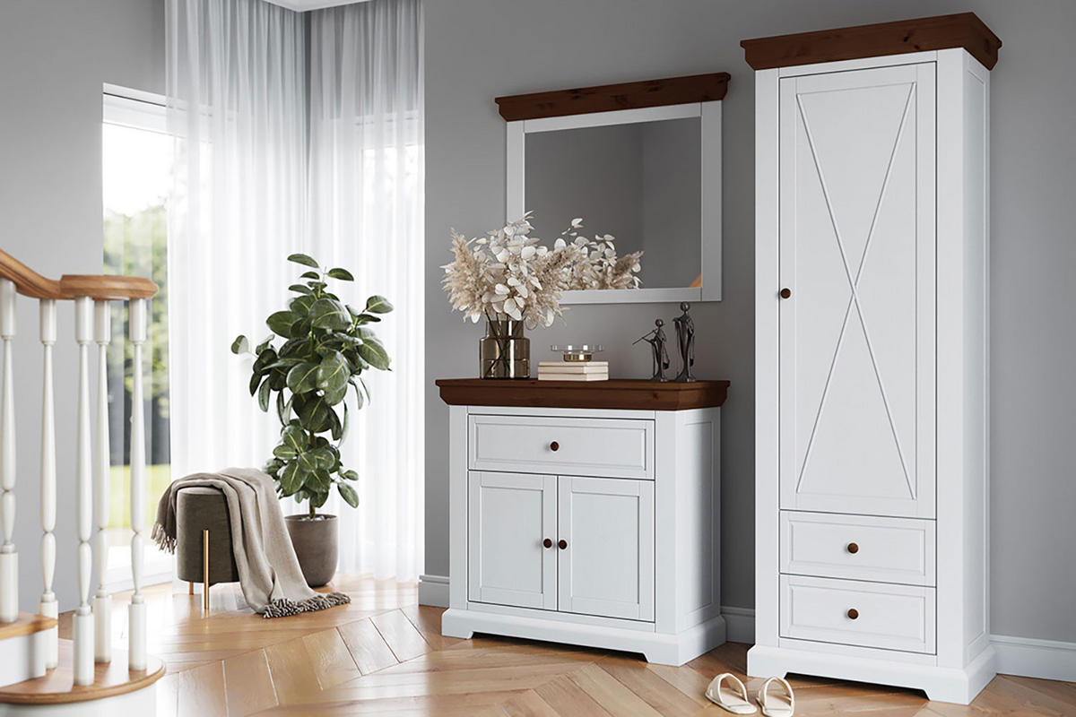 WANDSPIEGEL Marone Elite Weiß / Kiefer Tabak 109 / 5 / 81cm - Schwarz/Weiß, Glas (109/82/5cm) - Feldmann-Wohnen