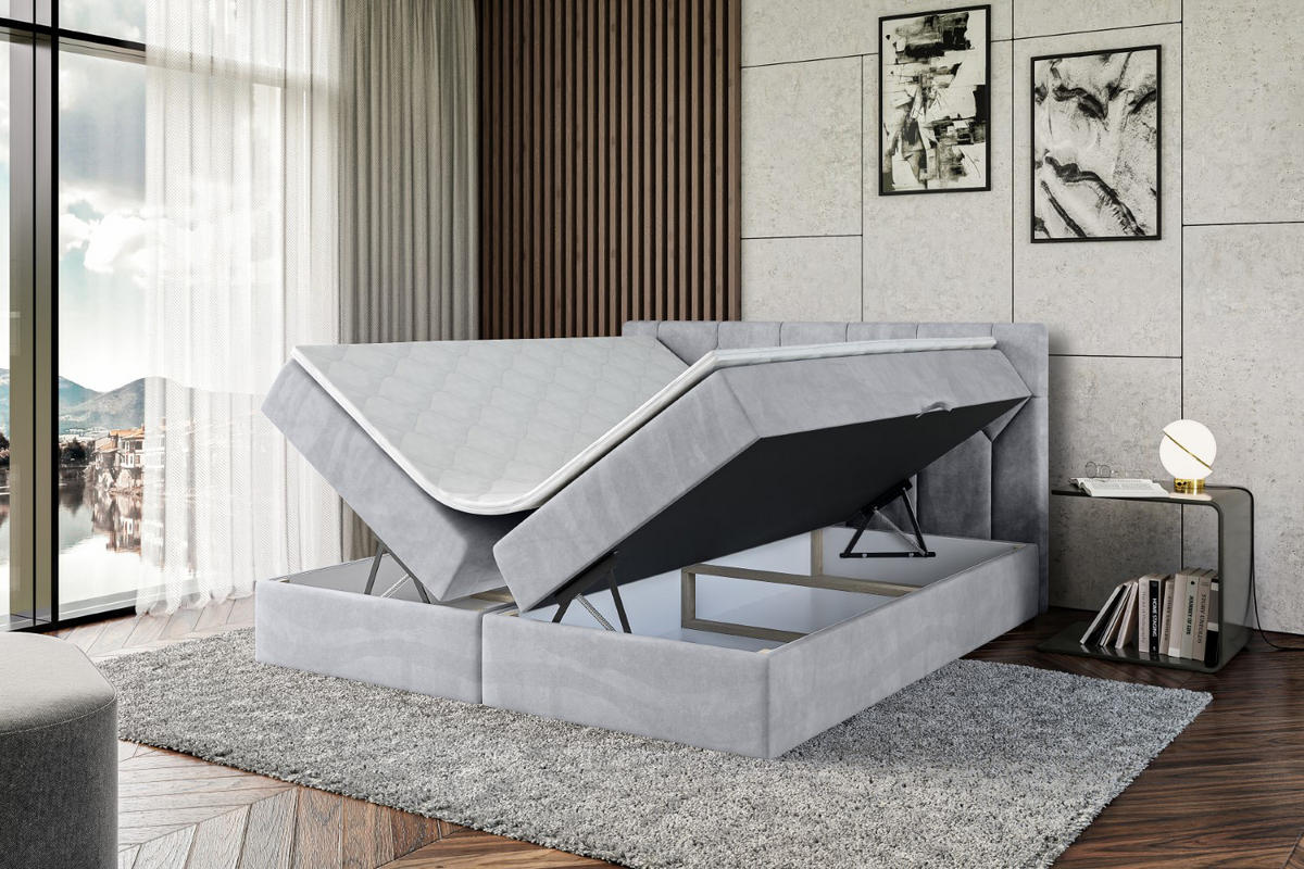BOXBETT mit Matratze H4 und Lattenrost - CATOR - 160 x 200 - Hellgrau - Hellgrau, Holzwerkstoff (160/200cm) - ALTDECOR