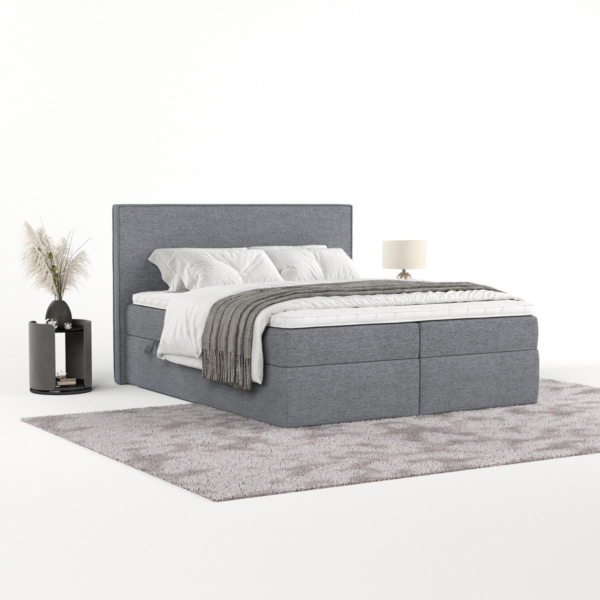 BOXBETT Nuvia 180/200 cm Grau im Neve Stoff - Schwarz/Grau, Holz/Holzwerkstoff (180/200cm) - AltaBeds