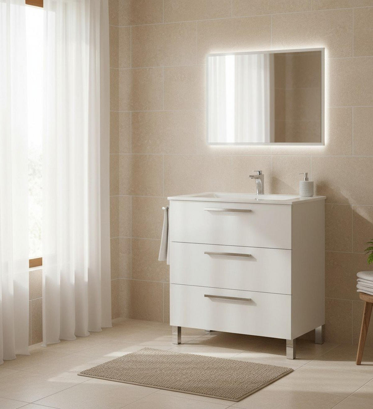 BADEZIMMERMÖBEL Glänzendes Weiß 86/80/45 cm - Weiß, Holzwerkstoff (80/45/86cm) - DMORA