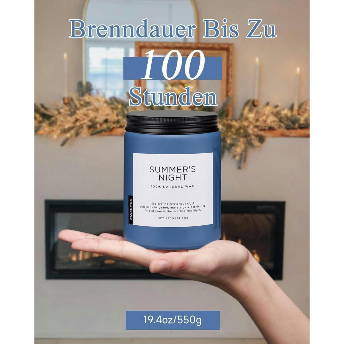 DUFTKERZE Sommernacht 550g Sojawachs mit 2 Dochten - Blau, Paraffin (13cm)