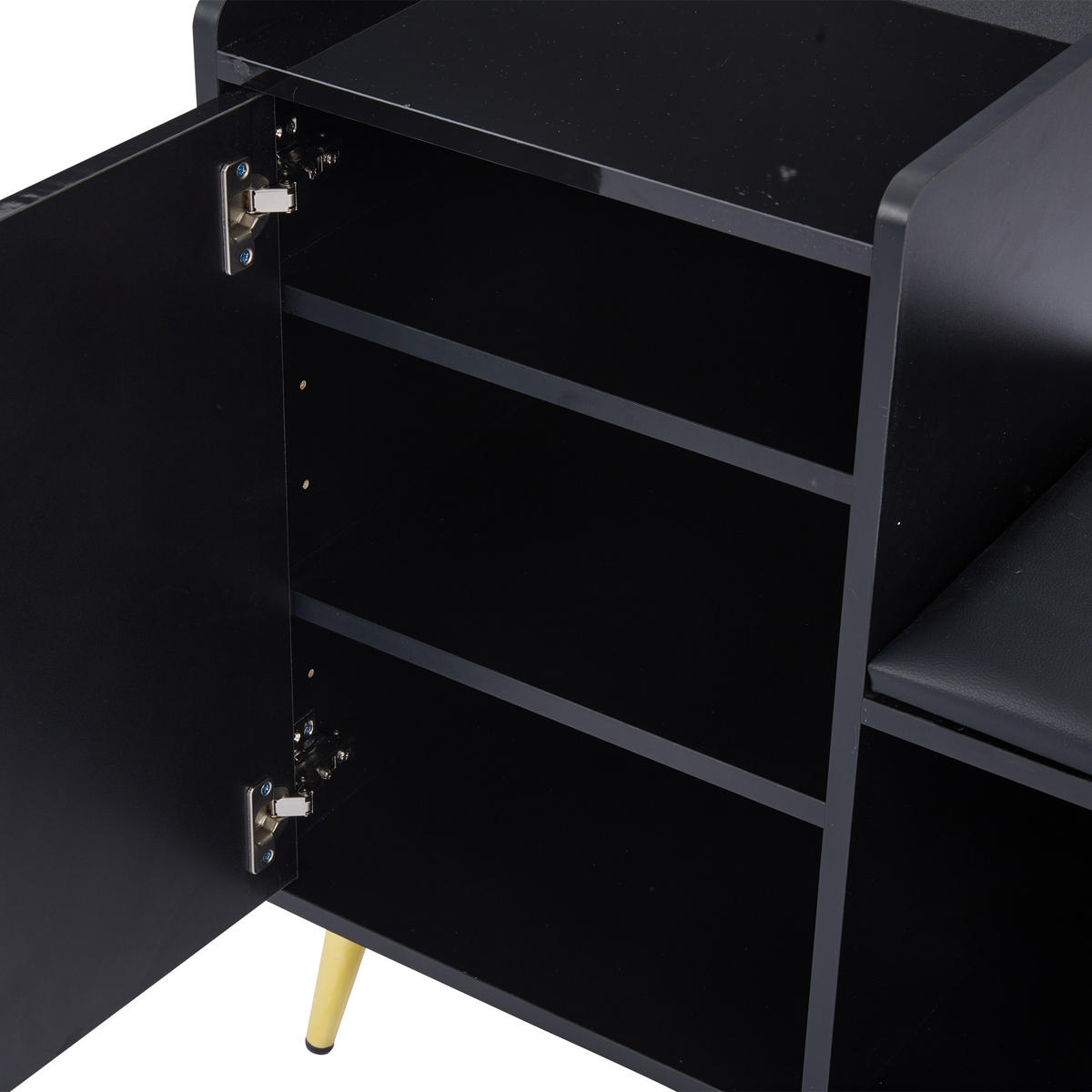 SCHUHSCHRANK Schwarz Gold Sitzbank Hochglanz Stauraum Flur - Schwarz, Holzwerkstoff (35/71.5/120cm) - FLIEKS