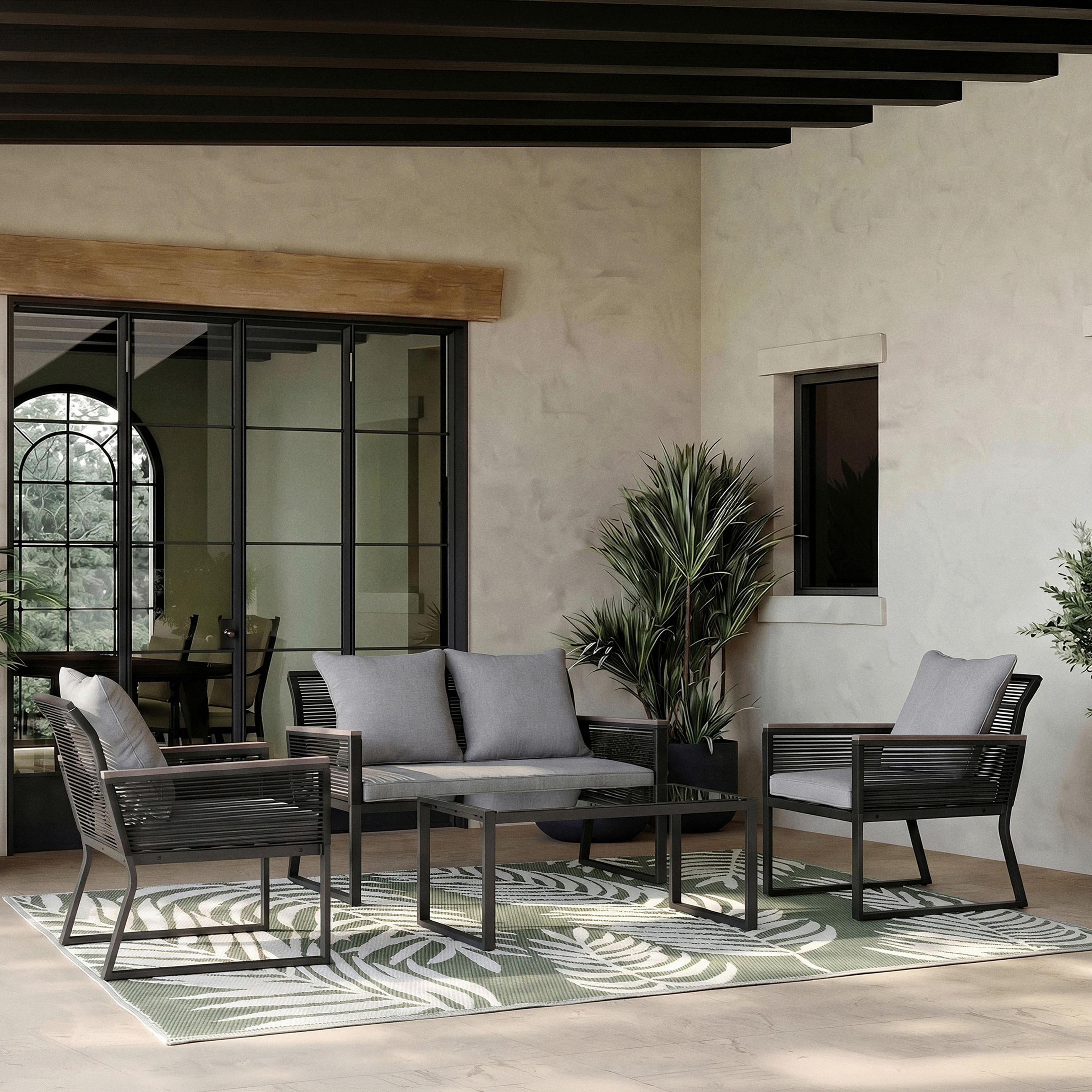 LOUNGEGARNITUR Paulina Hellgr. Metall/Outdoorstoff +Abdeckung - Hellgrau, Metall