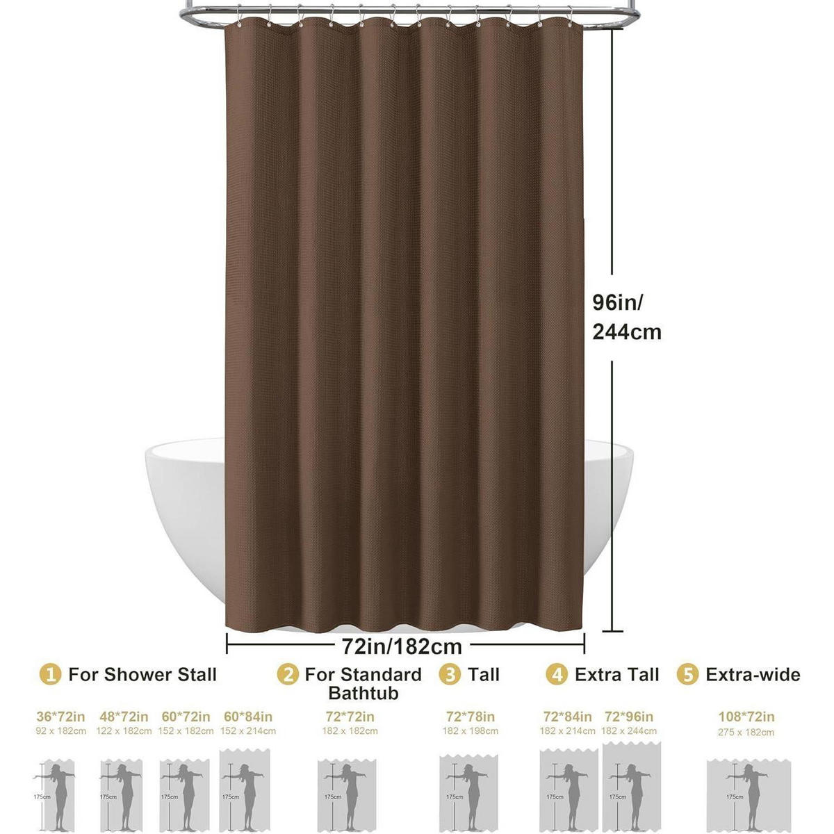 DUSCHVORHANG Waffelstoff Braun 182 x 244 cm - Braun, Textil (182/244cm)