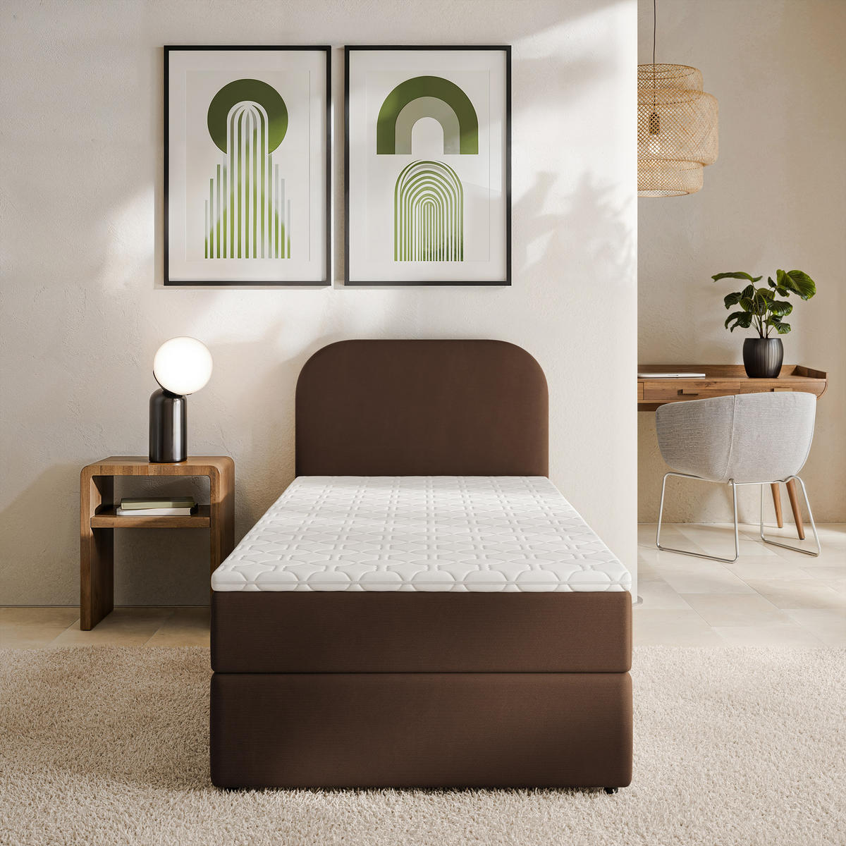 AMERICKÁ POSTEL CERIA 80x200 cm, s matrací a úložným prostorem, KRONOS 06, Braun - hnědá, kompozitní dřevo/textil (80/200cm) - MASSENO