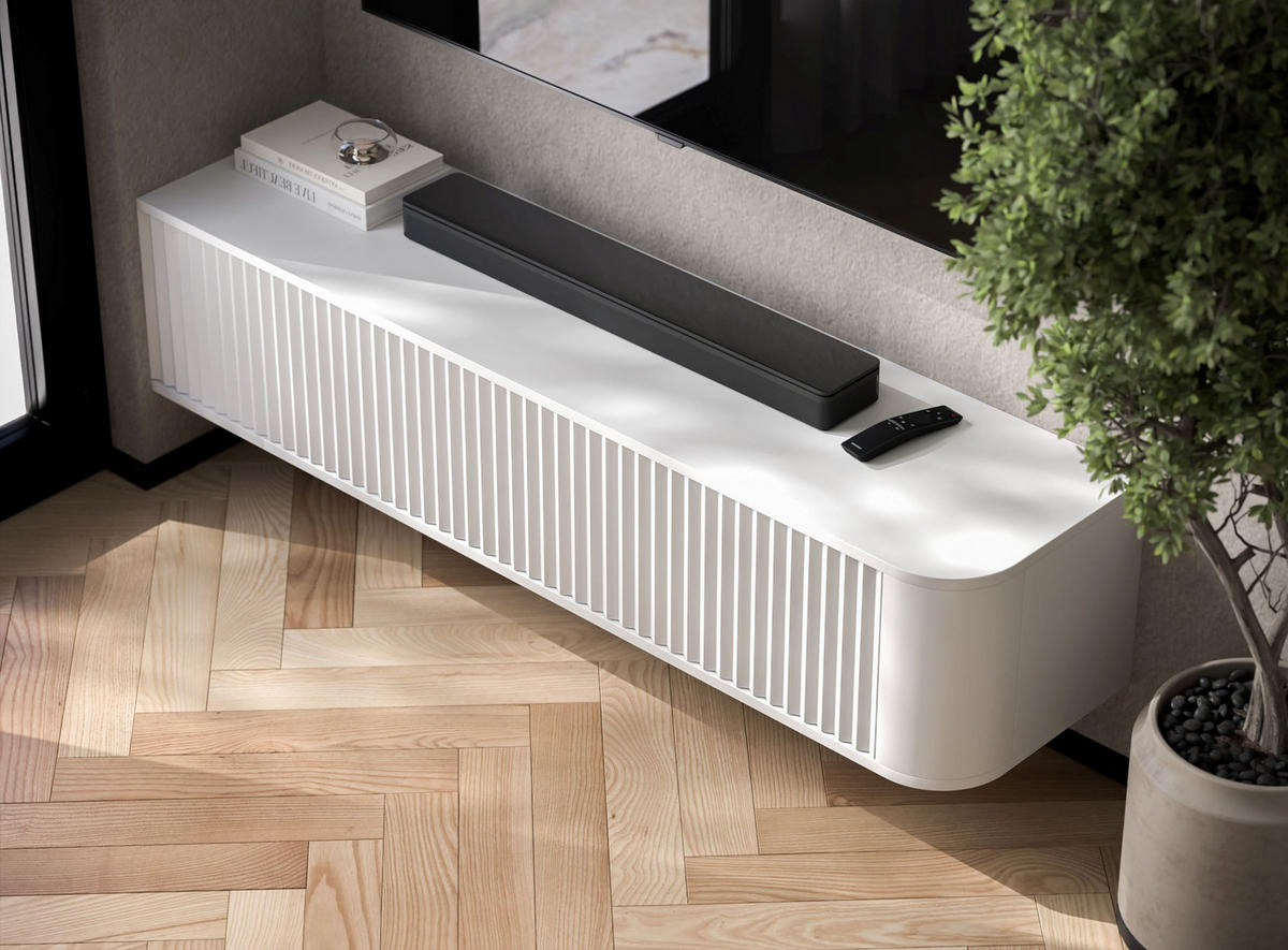 TV stolek Aurora bílý matný 140 cm - bílá, kompozitní dřevo (140/30/35cm) - Meble Lindner