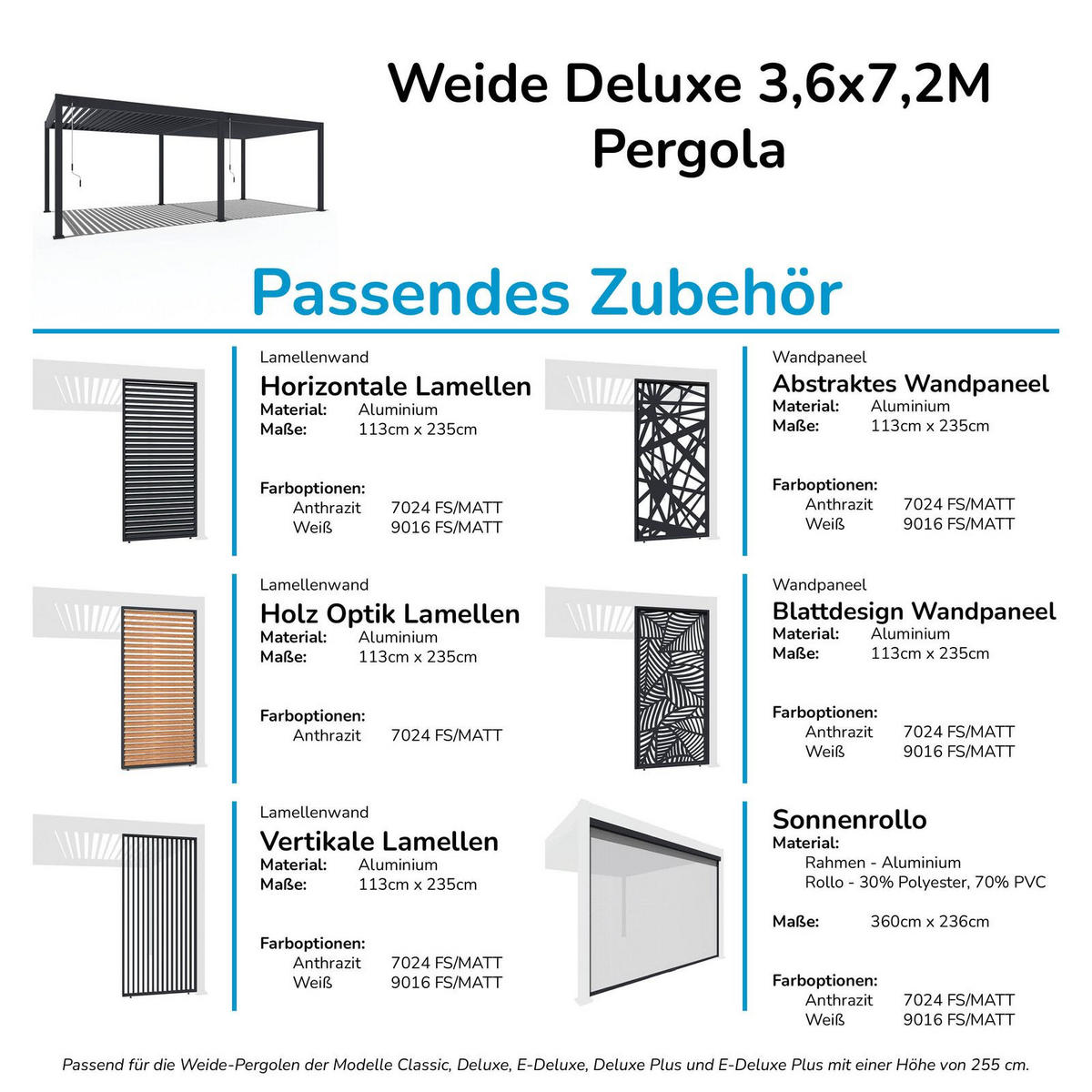 PERGOLA Deluxe Pavillon Terrassenüberdachung Aluminium 3,6 x 7,2 m weiß - Weiß, Metall (360/255/720cm) - WEIDE