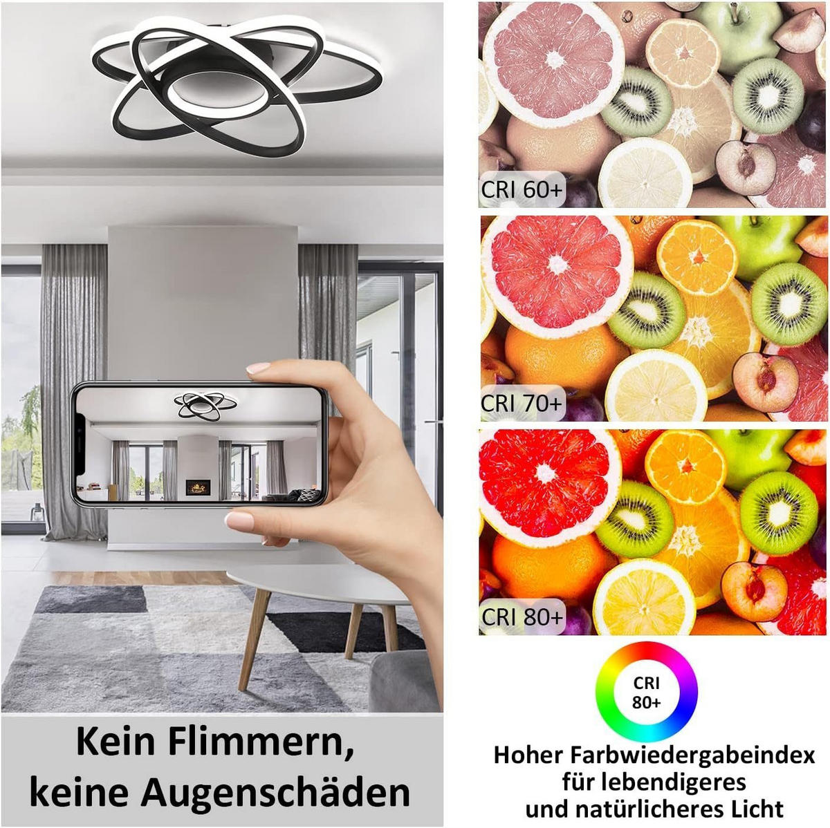 LED-DECKENLEUCHTE Verena 53/50/8 cm - Schwarz, Metall (53/50/8cm) - Nettlife