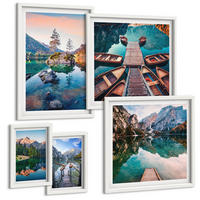BILDER SET 5er Set - 50x50 cm & 20x30 cm & 40x60 cm Weißer Rahmen - Pfad Wald Wasserfall Vegetation - Weiß, Kunststoff (40/60cm) - TULUP