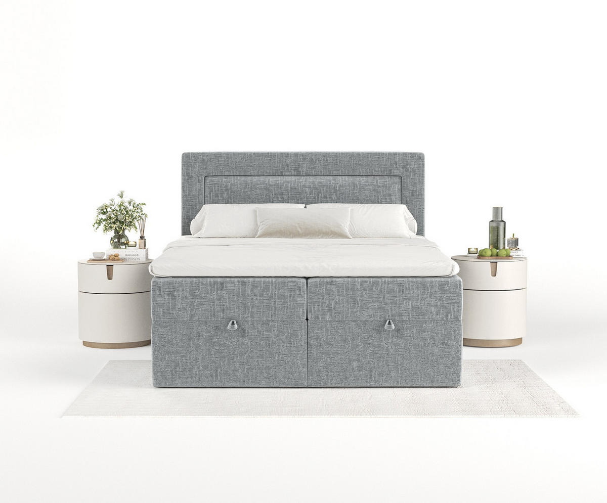 BOXBETT Palmera Blau Grau 160/200 cm - Blaugrau/Schwarz, Holz/Holzwerkstoff (160/200cm) - Maison de Reve