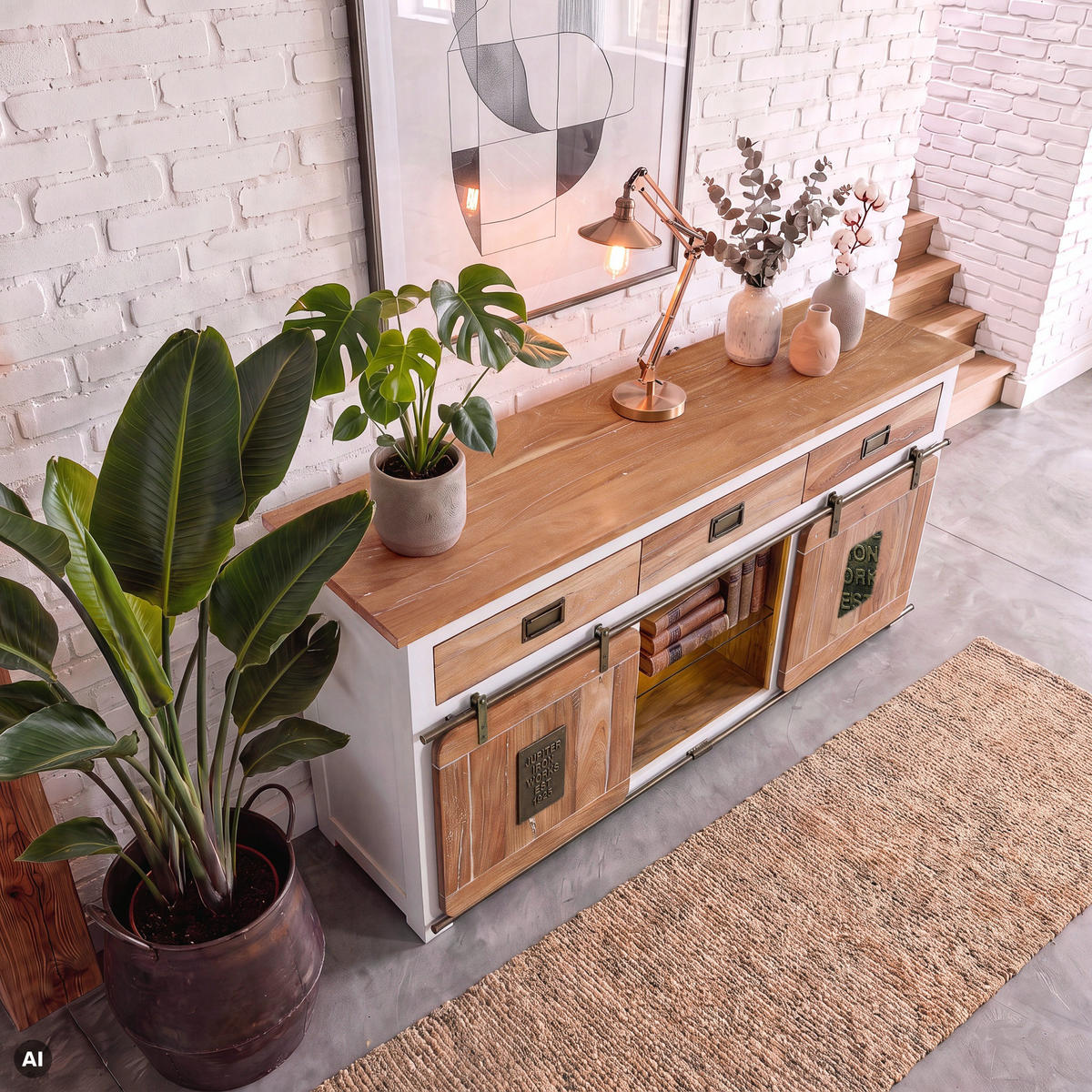 SIDEBOARD Mango / Altholz 180x45x90 weiß lackiert RAILWAY LUX #502 - Weiß, Holz (180/90/45cm) - Massivmoebel24