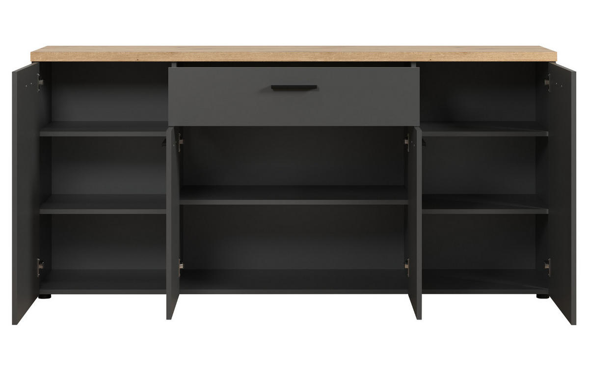 SIDEBOARD grau, Evoke Eiche 180 cm 4-türig, TV Unterteil in modernem Design - Eichefarben/Anthrazit, Holzwerkstoff/Kunststoff (180/85/42cm) - Top.Furn