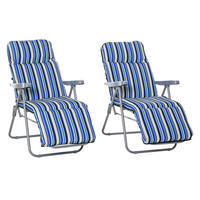 SONNENLIEGE aus Polyester 75x60x65-102 cm Blau klappbar mit 5-fach verstellbarer Rückenlehne im 2er-Set - Blau, Kunststoff (60/102/75cm) - Modfu