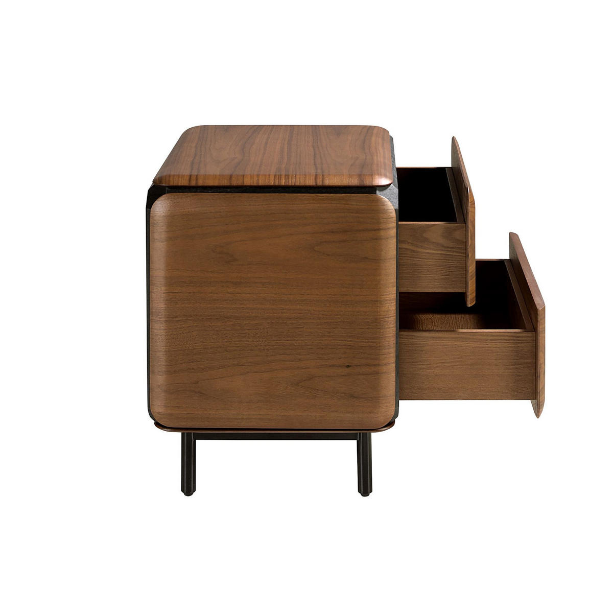 NACHTSCHRANK aus Nussbaum, Wenge und Stahl 59/47/56 cm - Walnussfarben/Schwarz, Holz/Holzwerkstoff (59/56/47cm) - ANGEL CERDA