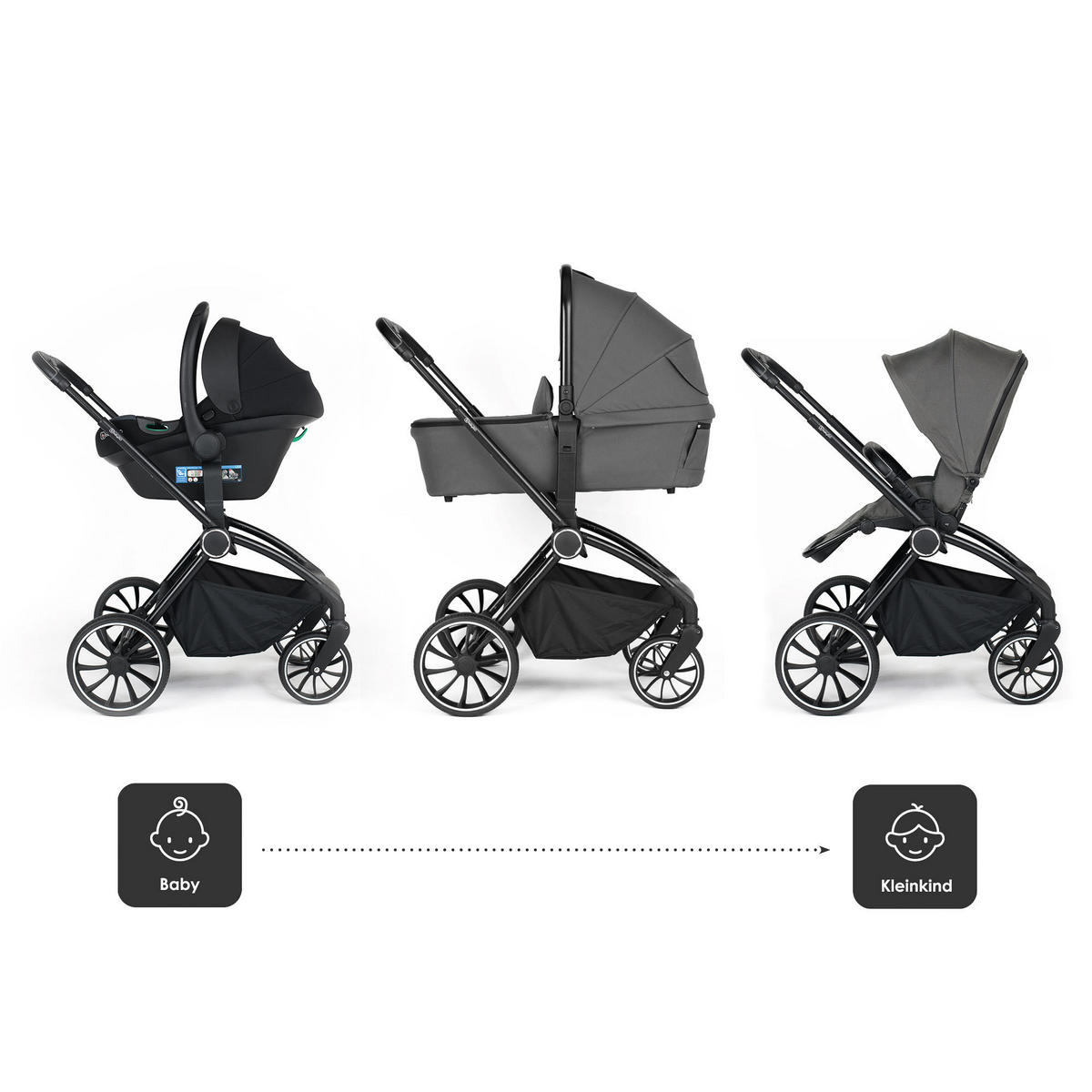 KOMBIKINDERWAGEN Harmony 3in1, grau - Grau, Metall (59/97cm) - BabyGo