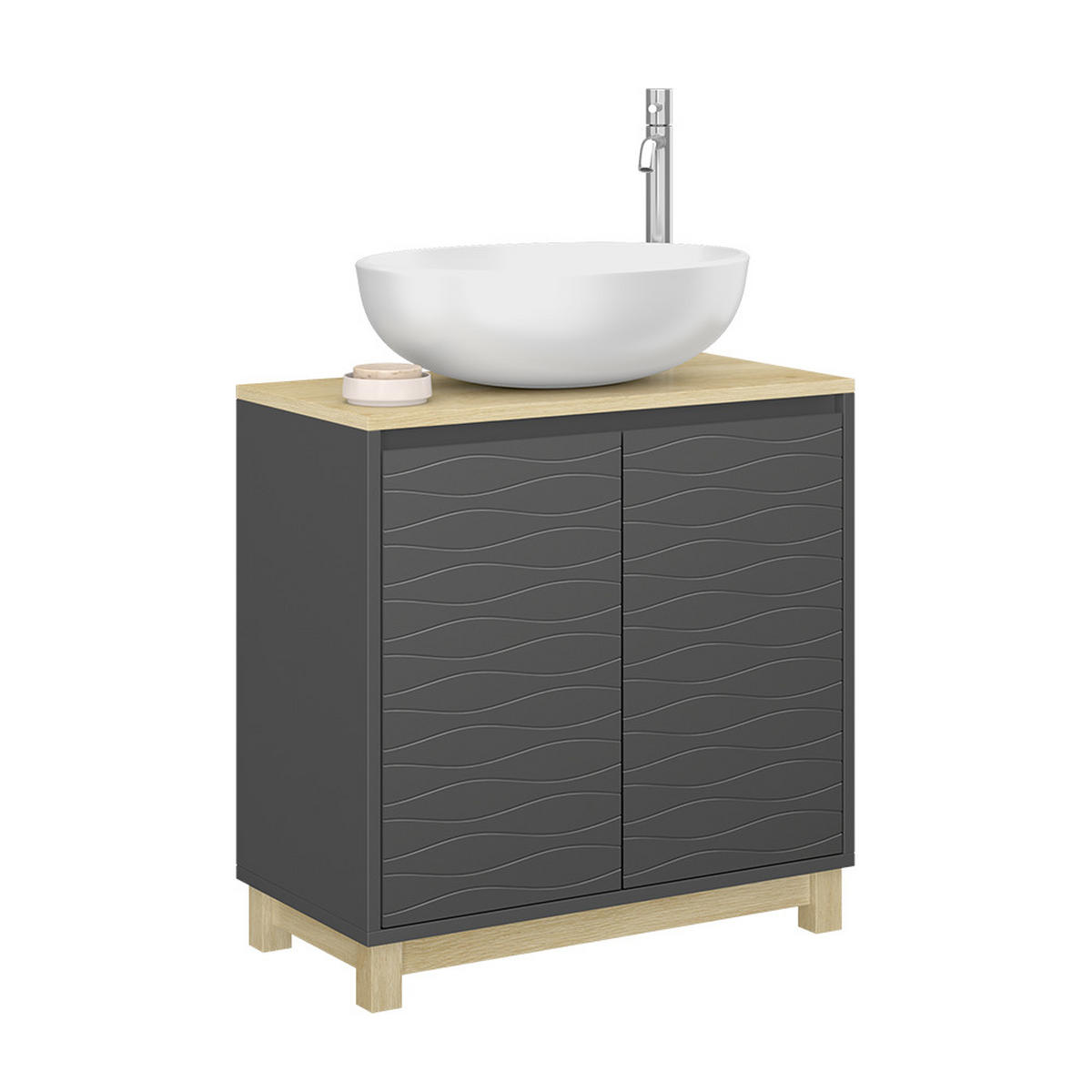 WASCHBECKENUNTERSCHRANK Livia Anthrazit 60 x 60 cm mit 2 Türen - Anthrazit/Naturfarben, Holzwerkstoff (60/60/30cm) - Vicco