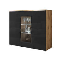 KOMMODE Vera 120 mit weißer LED Beleuchtung - Schwarz Hochglanz/Silberfarben, Holzwerkstoff/Kunststoff (120/104/40cm) - MIRJAN24