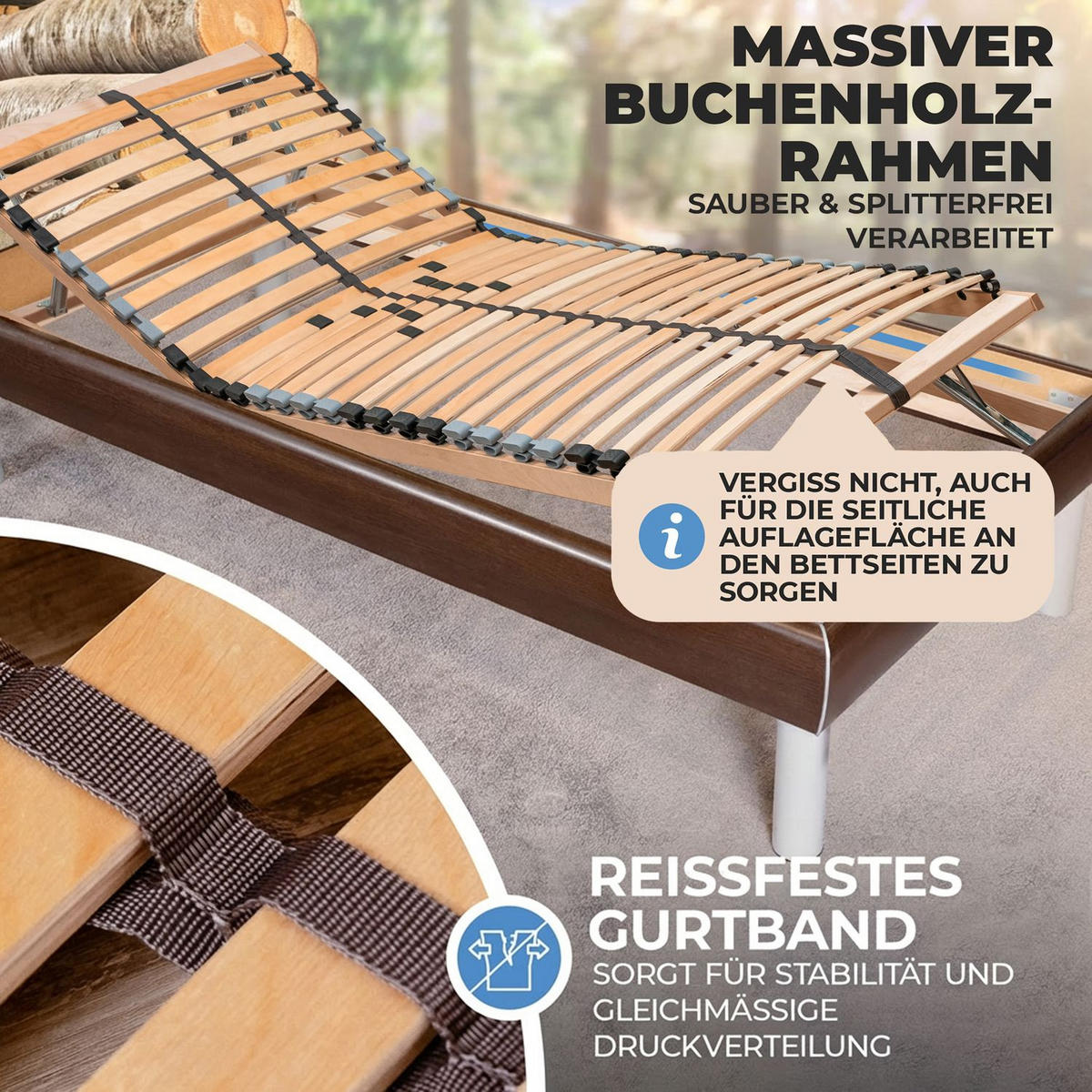 LATTENROST ERGO KF 80x200 cm mit Kopf- & Fußteilverstellung - Naturfarben, Holz (80/200cm) - Coemo