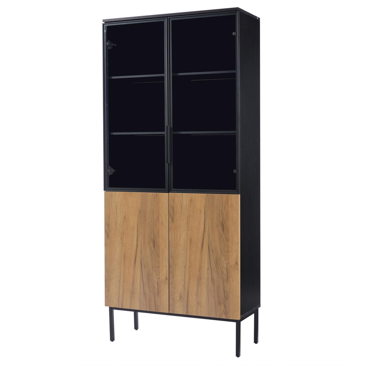 VITRINE mit LED-Beleuchtung 74 x 31 x 180 cm Schwarz/Eiche - Schwarz, Holzwerkstoff (31/180/74cm) - Beauniv