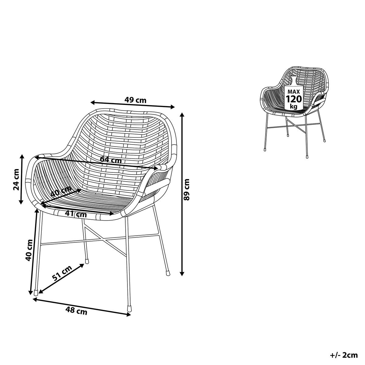 RATTANSTUHL Rattan Braun Canora - Braun, Naturmaterialien/Metall (64/89/51cm) - Beliani