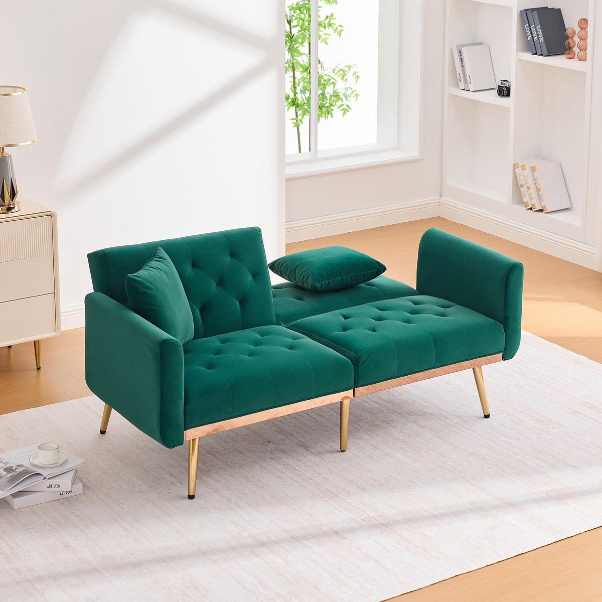 2-SITZER-SOFA mit Kissen, verstellbarer Rückenlehne, Metallfüßen, Samtbezug – Smaragdgrün - Dunkelgrün, Textil (72.5/75/165cm) - KOMHTOM