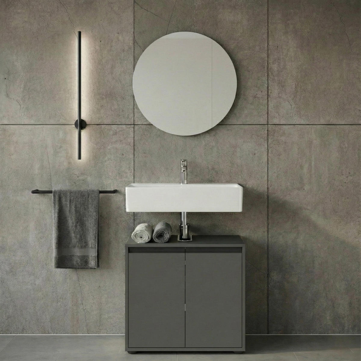 WANDSPIEGEL Rund (Ø 60 cm) in Graphitfarben – Modern & Rahmenlos - Grau, Glas (60/60/2cm) - KADIMA DESIGN