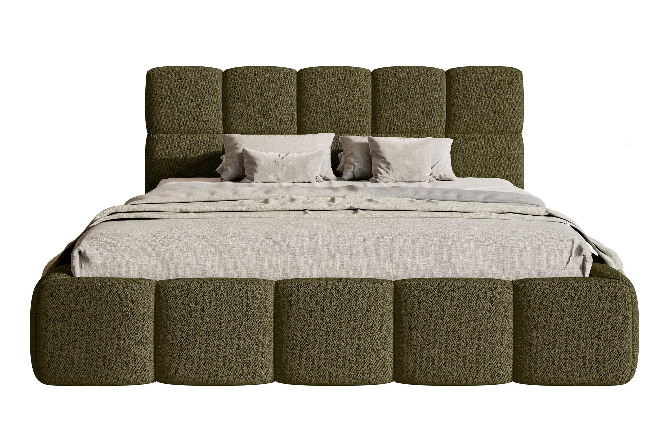 Selsey ČALOUNĚNÁ POSTEL Cloudy olivově zelená boucle 140 cm