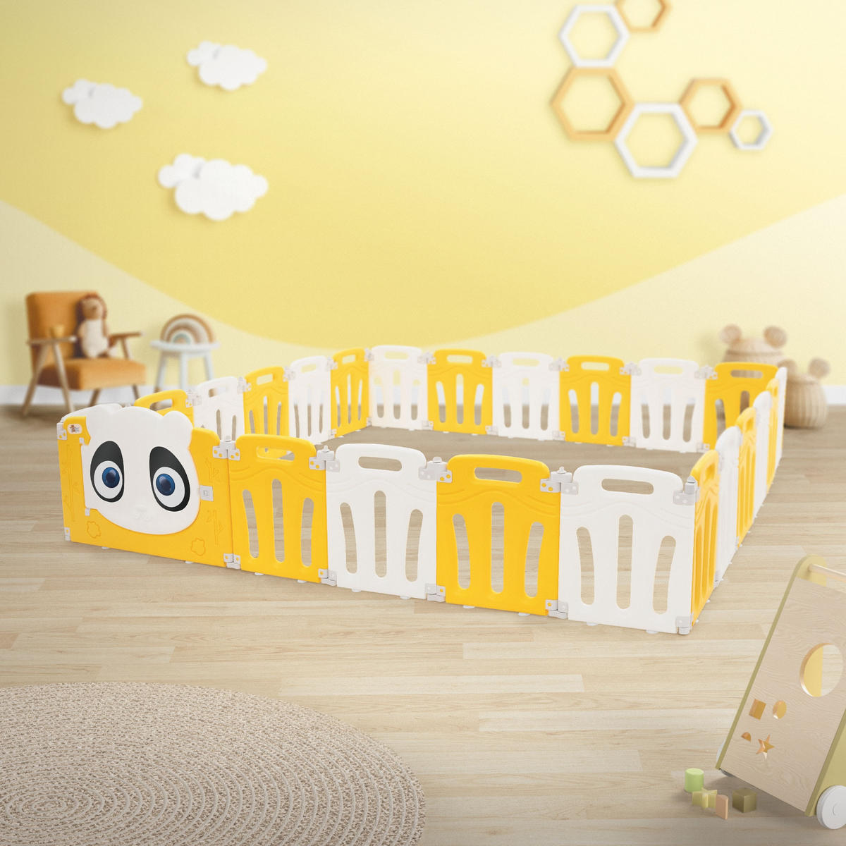 LAUFGITTER Baby faltbar 240 x 240 cm - Gelb, Kunststoff (240/53/240cm) - Joyz