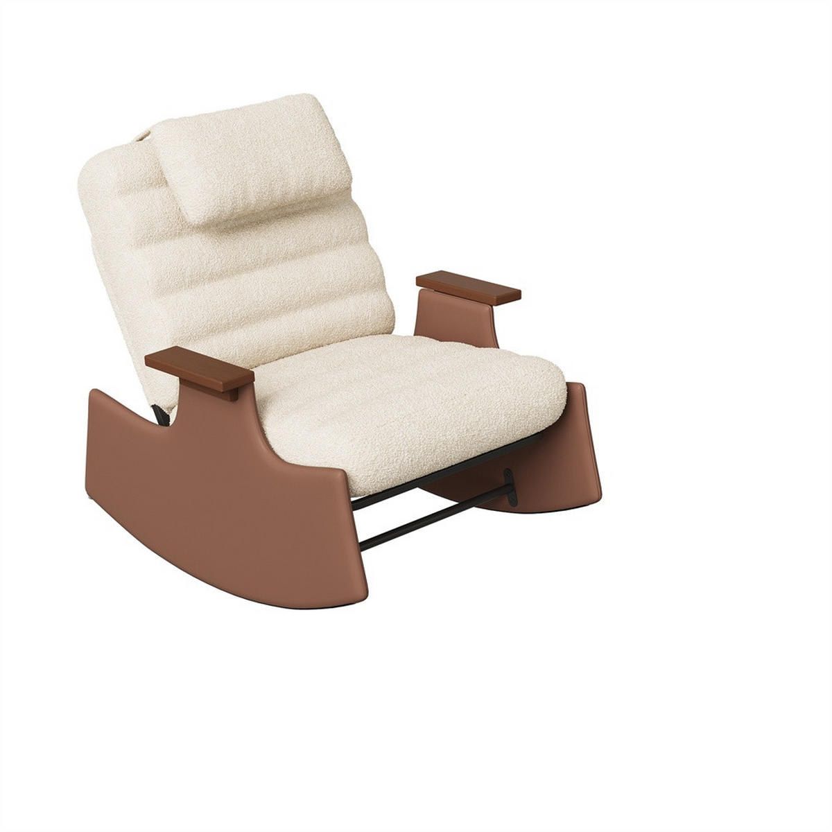 SCHAUKELSTUHL mit Hocker und Kopfkissen - 3-stufig verstellbare Rückenlehne und Lammfell-Imitat - Beige-Braun - Beige, Textil (61.5/81/51.5cm) - DELFA