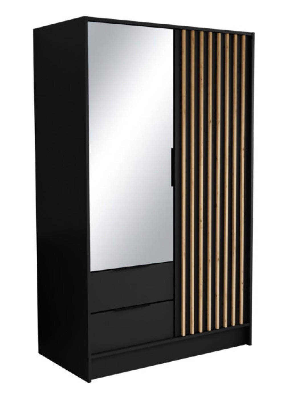 SCHRANK Schwarz ORE 102 Mit Lamellen Und Spiegel Craft Gold - Eichefarben/Goldfarben, Holzwerkstoff (102/200/51cm) - Sepro Meble