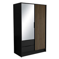 SCHRANK Schwarz ORE 102 Mit Lamellen Und Spiegel Craft Gold - Eichefarben/Goldfarben, Holzwerkstoff (102/200/51cm) - Sepro Meble