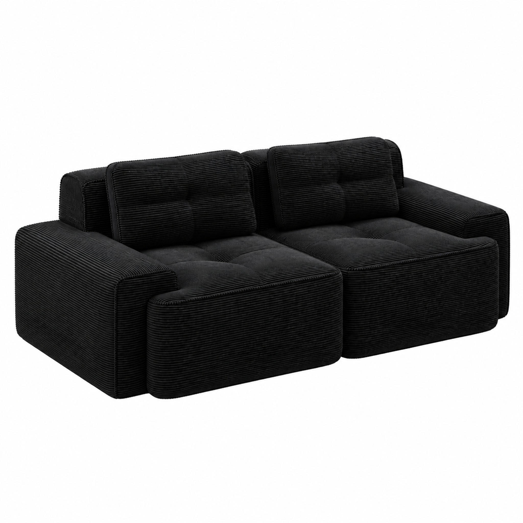 SOFA modular mit Tiefsitz 74 cm Cord Black - Schwarz, Kunststoff (104/69/204cm) - Meubliv