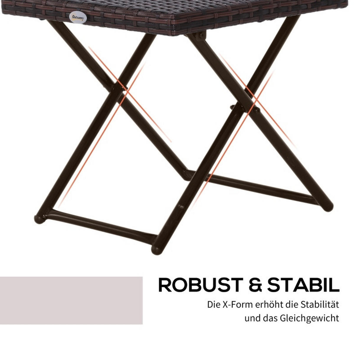 GARTENTISCH 40/40/40 cm klappbar in Rattanoptik mit robustem Metallgestell, Braun - Braun, Metall (40/40/40cm) - Redom