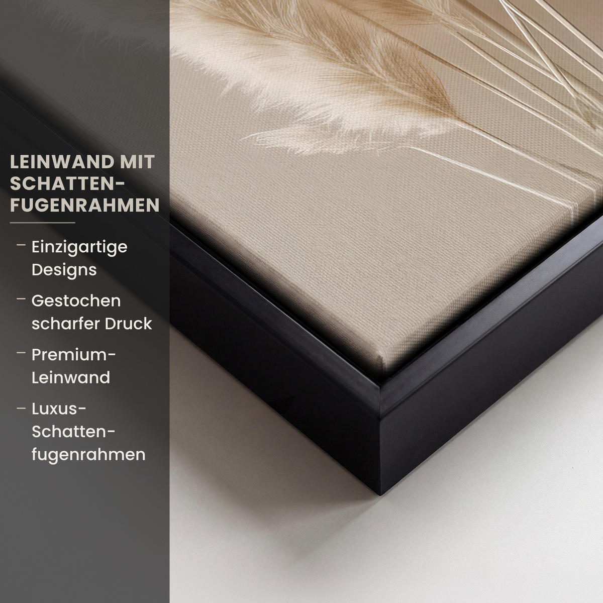LEINWAND Bilder mit Rahmen - Pampasgras - Federn - Pastell - Weiß - 20x30 - Naturfarben, Textil (20/30cm) - MuchoWow