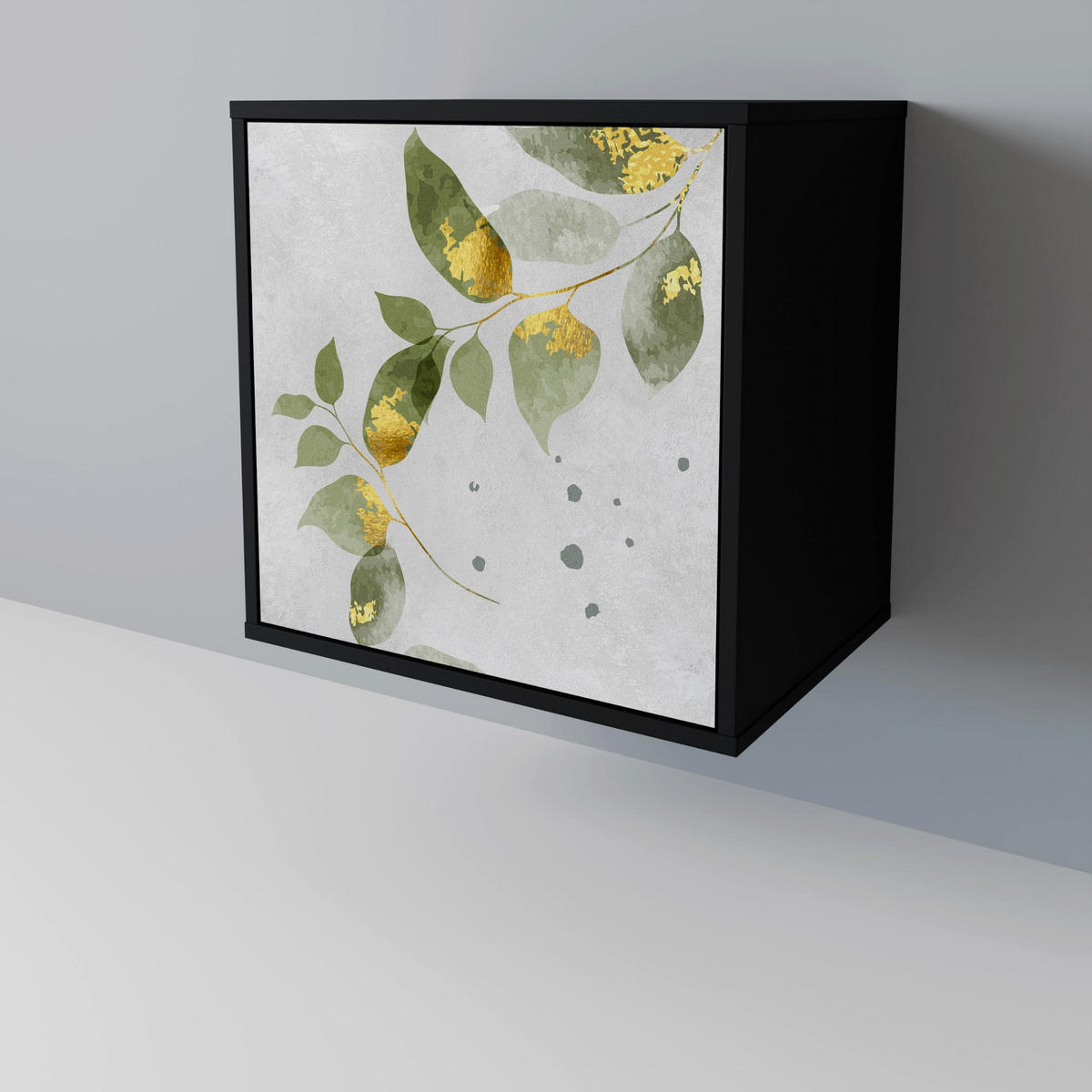 SIDEBOARD ELEGANT BOTANICS, Schwarz, 57,5x42x70,5 cm, Schwarze Metall-Sternfüße - Multicolor/Schwarz, Holzwerkstoff/Metall (57.5/70.5/42cm) - SpaceRebels