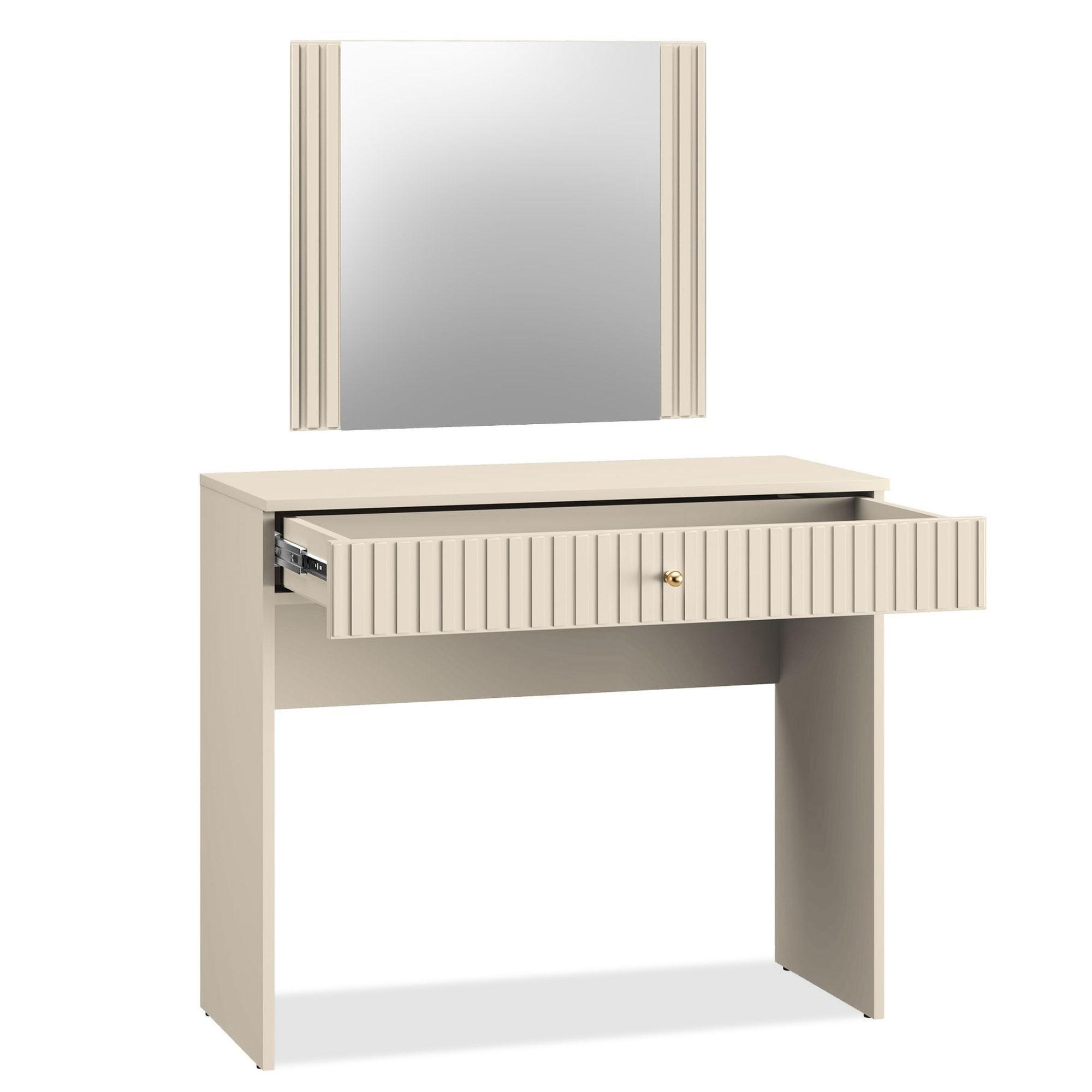 SCHMINKTISCH DROMA mit Spiegel,Creme - Creme, Holzwerkstoff (92/78/40cm) - KONSIMO®