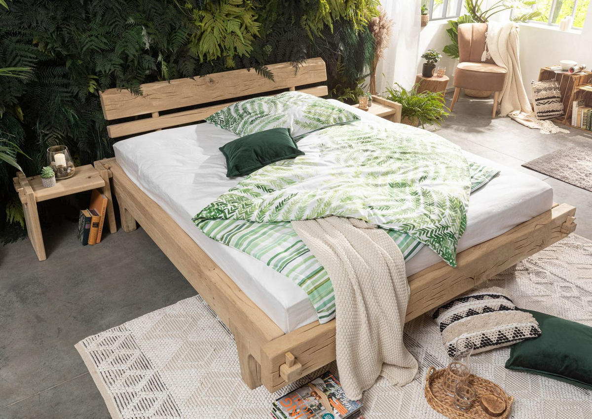 BALKENBETT Eiche 180x200 natur geölt OAK HEART #03 - Braun, Holz (180/200cm) - Massivmoebel24