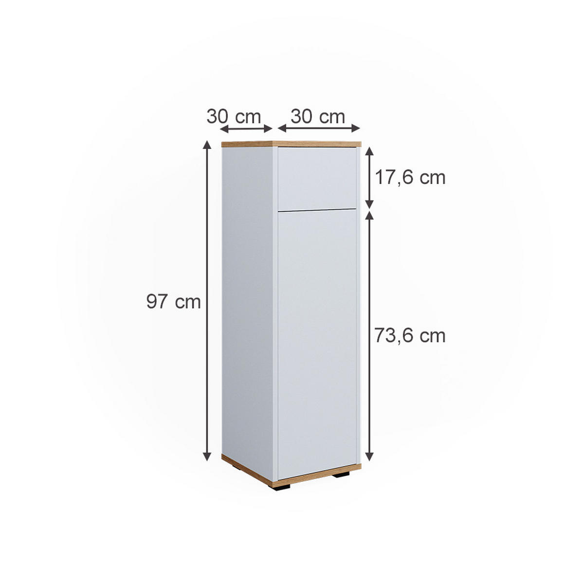 MIDISCHRANK Didi Weiß/Artisan 30 x 97 cm mit Schublade - Weiß, Holzwerkstoff (30/97/30cm) - Vicco