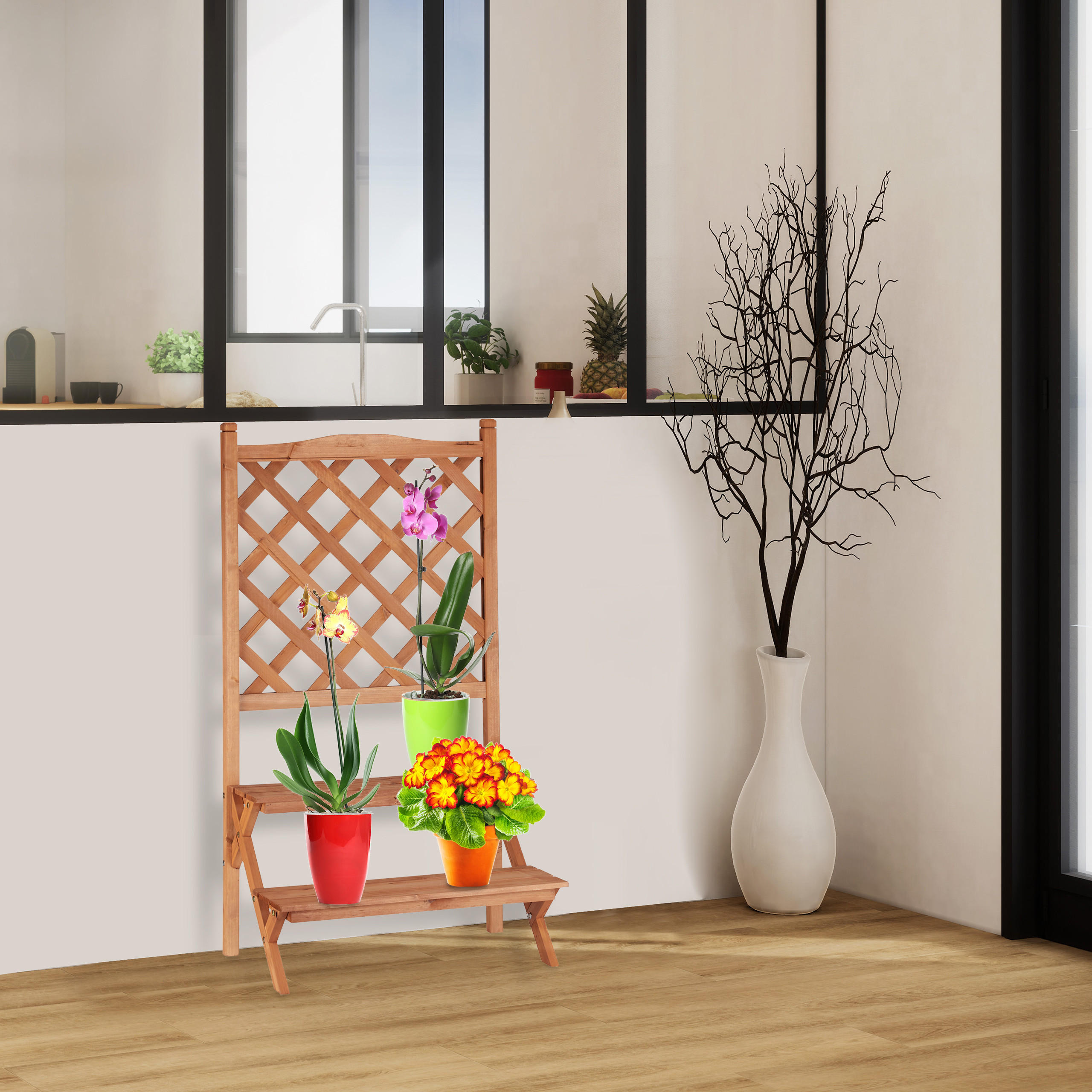 BLUMENTREPPE - Hellbraun, Holz (61/109.5/40cm) - Relaxdays