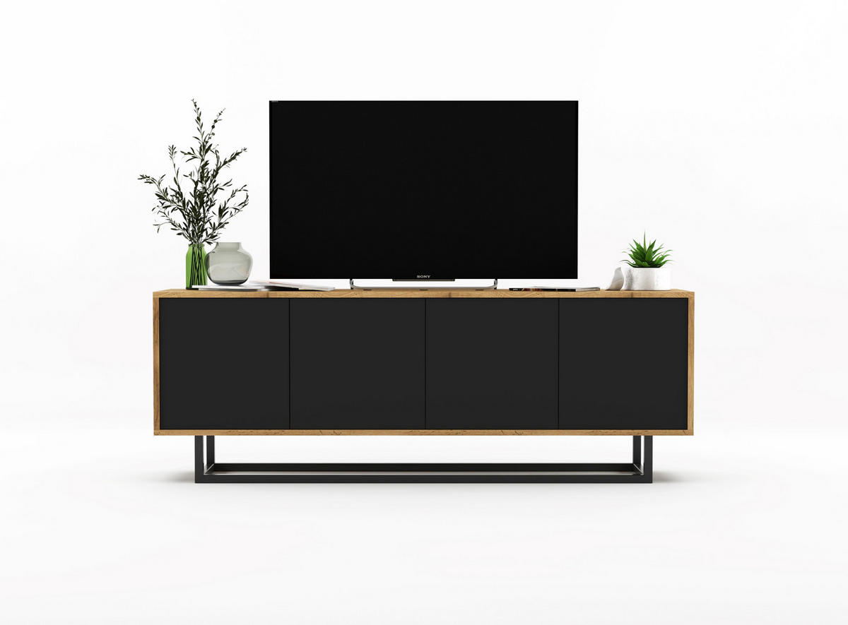 TV-SCHRANK Apollo2 Eiche wotan Schwarz Matt 150/53/35 cm - Schwarz, Holzwerkstoff/Metall (150/53/35cm) - Meble Lindner