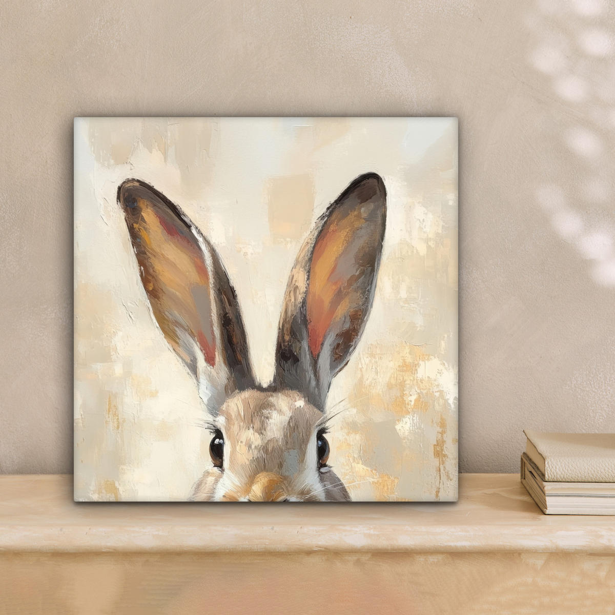 LEINWANDBILD Hase - Ohren - Braun Deko Wohnzimmer 20x20 cm - Beige, Textil (20/20cm) - MuchoWow