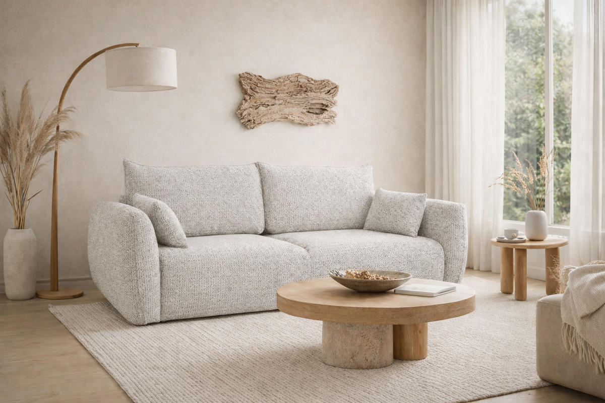 SOFA Mit Schlaffunktion Und Bettkasten, Chenille-Stoff Artico, Nata, Zephira - Beige, Holz (238/87/102cm) - Kaiser Möbel