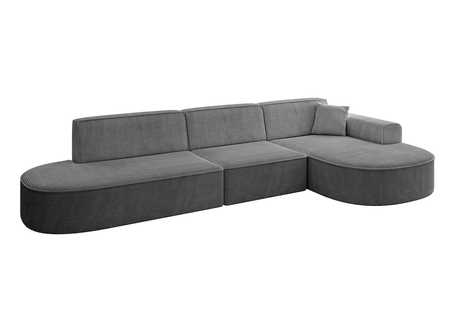 ECKSOFA Ottomane Rechts MARI-L2 - 317x163x73,5 cm Dunkelgrau Cord - Dunkelgrau/Schwarz, Holzwerkstoff/Kunststoff (317/163cm) - ALTDECOR