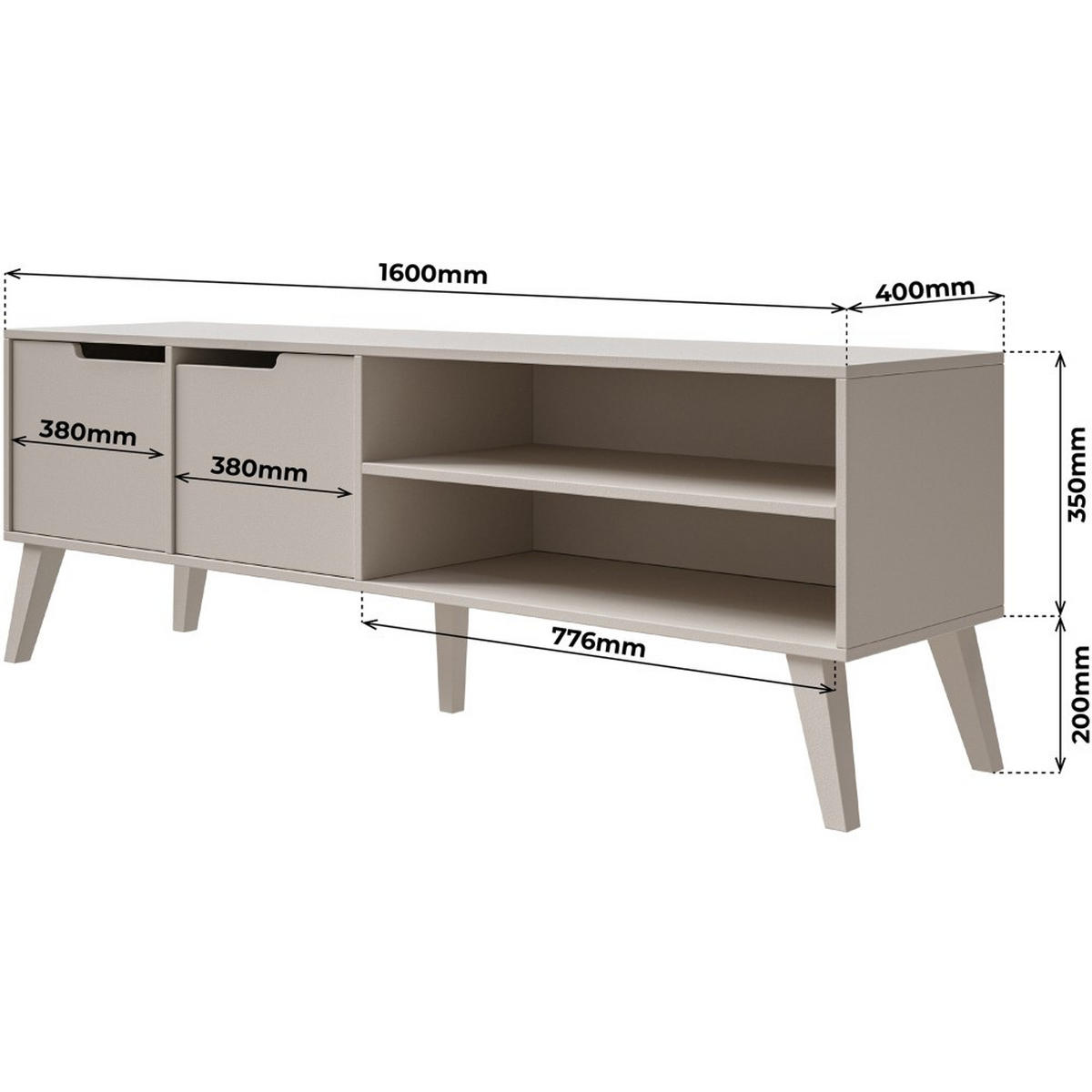 LOWBOARD Norel mit 2 Türen, 160 cm, Kaschmir - Kaschmir, Holz/Holzwerkstoff (160/55/40cm) - Beautysofa