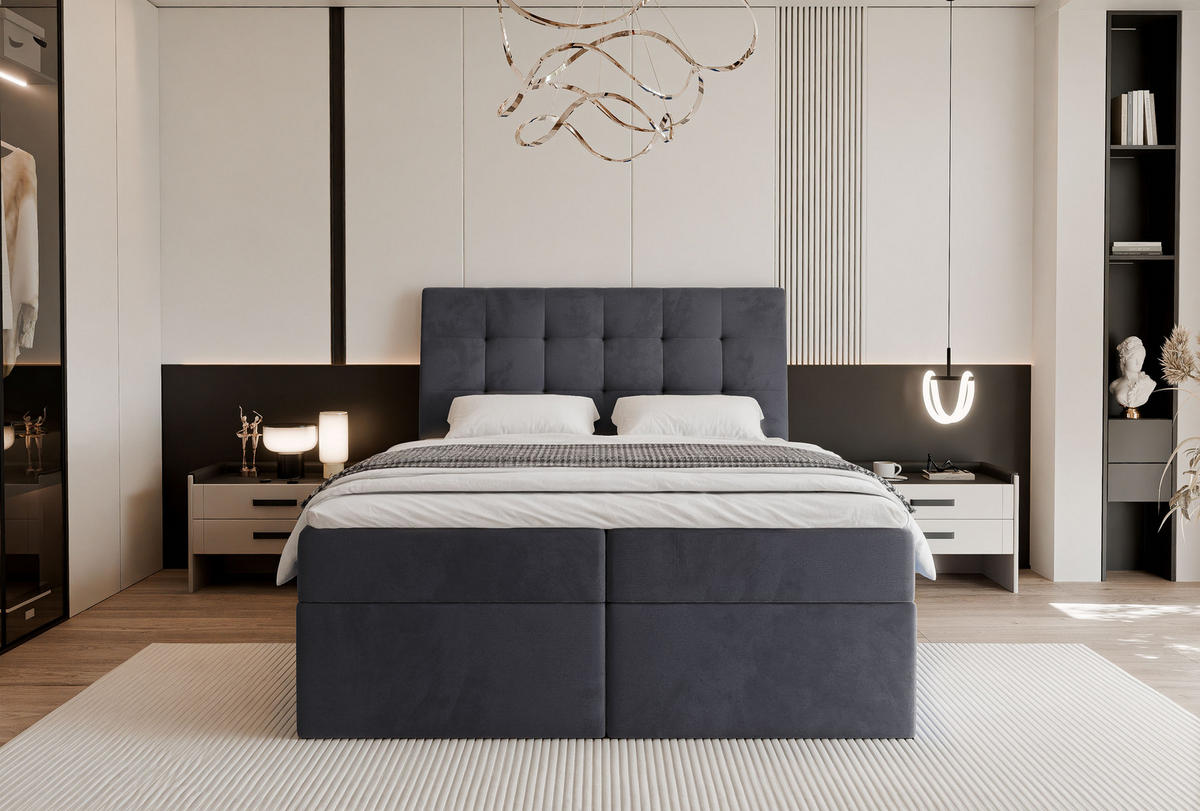 BOXBETT BAILEY 120/200 cm mit Matratze und Topper, Dunkelgrau - Anthrazit, Textil (120/200cm) - Idohome