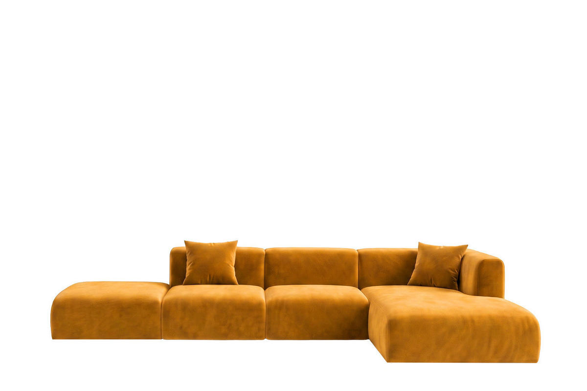 ECKSOFA L-Form Mit Hocker, Velvet-Stoff Bluvel, Golden, Rechts, GRETA - Goldfarben, Holz (386/179cm) - Kaiser Möbel